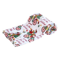 TEXTILOMANIE Bílá vánoční mikroplyšová deka Santa na kole 180 × 200 cm