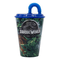 STOR - Plastový pohár s víkem a brčkem JURASSIC WORLD Dinosaur, 430ml, 14630