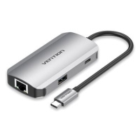 Vention 5-in-1 Type-C to 3x USB3.0 / RJ-45 / PD Hub 0.15M Gray Aluminum Alloy Type