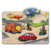 Dřevěné puzzle Pin Puzzle Eichhorn 6 vkládacích tvarů s obrázky zvířátka vozidla od 24 měs