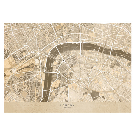 Mapa Sepia vintage map of London downtown, Blursbyai, (40 x 30 cm)
