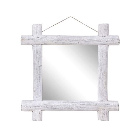 Dřevěné zrcadlo bílé 70 x 70 cm masivní recyklované dřevo SHUMEE