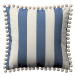 Dekoria Věra - potah na polštář ozdobné bambulky po obvodu, modré a bílé svislé pruhy, 45 x 45 c