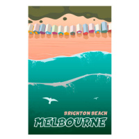 Ilustrace Melbourne. Vector travel poster Brighton beach, Mikalai Manyshau, 26.7 × 40 cm