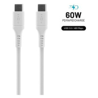 FIXED Cable USB-C/USB-C a podporou PD 1.2m USB 2.0 60W Liquid silicone bílý