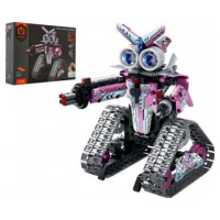 Robot RC skládací plast 15x23cm 2,4GHz na baterie se světlem, zvukem růžový v krabici 31x23x7cm