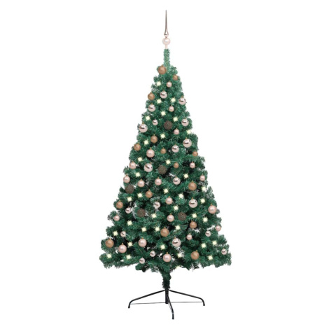 vidaXL Umělý vánoční půl stromek s LED a sadou koulí zelený 180 cm