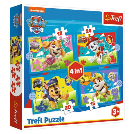 Puzzle Tlapková patrola: Běžící štěňata 4v1 (12,15,20,24 dílků) Trefl