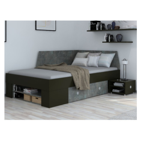 Úložná postel se zástěnou Junior 120x200 cm, černá/tmavý beton Asko