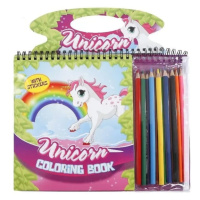 Unicorn sada omalovánek s nálepkami, šablonami a 12ks pastelek