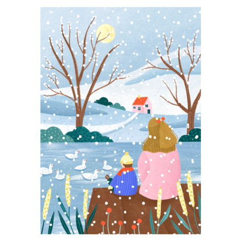 Plakát, Obraz - Mother and Child At Winter Lake, Bea Muller, 30 × 40 cm