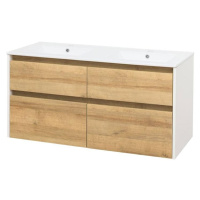 MEREO Opto, koupelnová skříňka s keramickým umyvadlem 121 cm, bílá/dub Riviera CN933