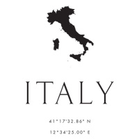 Mapa Italy map and coordinates, Blursbyai, (26.7 x 40 cm)