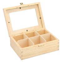 Dřevěná krabička se sklem - 6 přihrádek