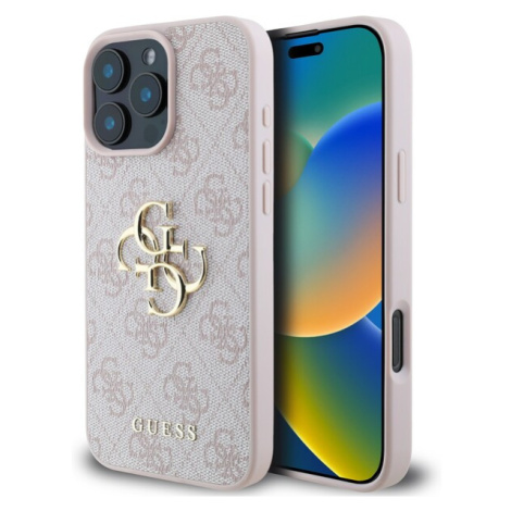 Guess PU 4G Metal Logo kryt pro iPhone 16 Pro Max růžový