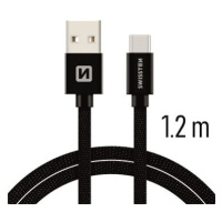 Swissten textilní datový kabel USB-C 1.2m černý