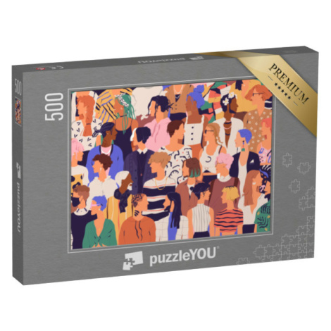 puzzle 500 dílků „Skupina mužů a žen s módním hipsterským oblečením“