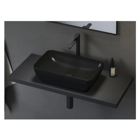 Ravak Uni umyvadlo na desku 50x31 cm černá lesk bez otvoru pro baterii, bez přepadu XJX03150000