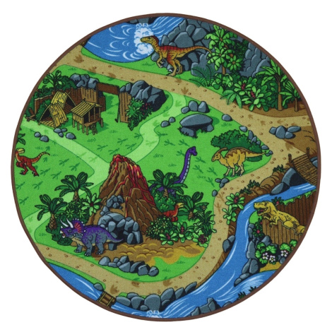 Vopi, Dětský kusový koberec Dino kruh, 250x250 (průměr) kruh, vícebarevná, dětský pokoj