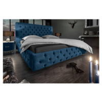 Estila Moderní čalouněná modrá manželská postel Kreon s Chesterfield prošíváním na matraci 160x2
