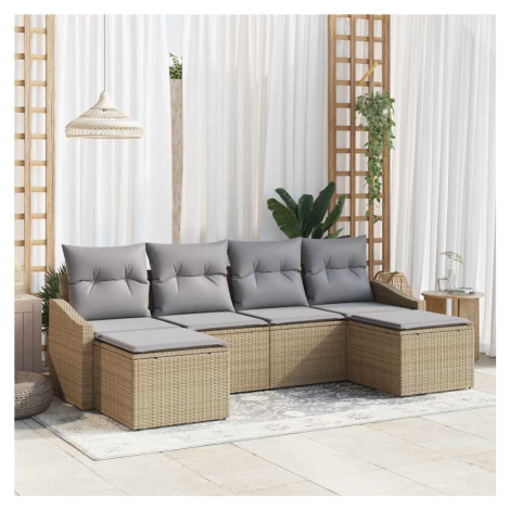 vidaXL Set pohovek s polštářem 6 pcs Béžová polyratan