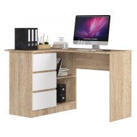 Ak furniture Rohový psací stůl B16 124 cm dub sonoma/bílý levý