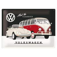 Plechová cedule Volkswagen VW - T1 & Beetle, (40 x 30 cm)
