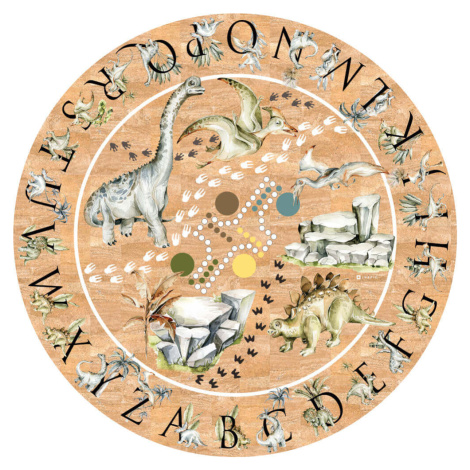 Kruhový koberec z korku - Dinosauři a abeceda INSPIO