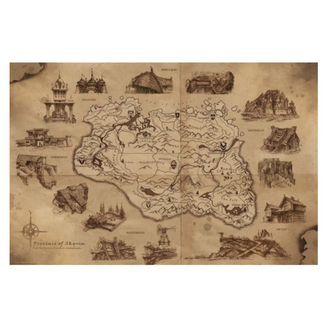 Plakát, Obraz - The Elder Scrolls V: Skyrim - Illustrated Map, (91.5 x 61 cm) ABY STYLE