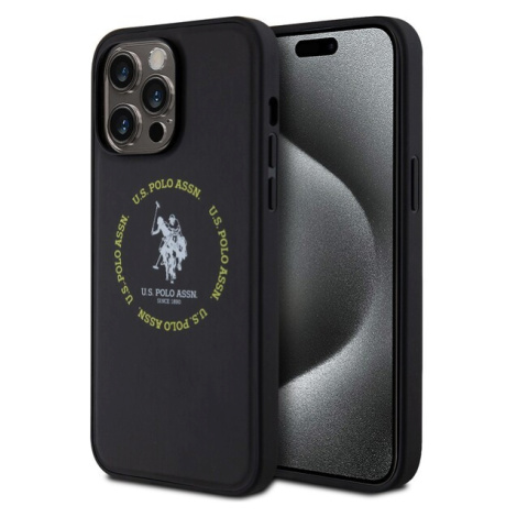 U.S. Polo PU Leather Printed Round Double Horse MagSafe kryt pro iPhone 15 Pro Max černý