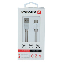 Datový kabel Swissten Textile USB/USB-C, 0,2m, stříbrný