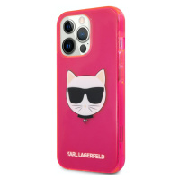 Pouzdro Karl Lagerfeld hard silikonové iPhone 13 Pro MAX Glitter Choupette Fluo růžové