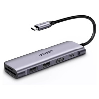 UGREEN CM195 adaptér 6 v 1 USB-C na 2x USB 3.0, HDMI, SD/microSD, 100 W (šedý)