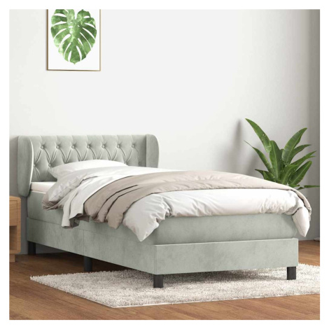 vidaXL Box spring postel s matrací světle šedá 90x210 cm samet