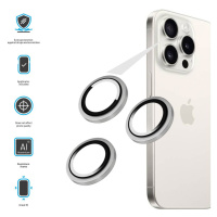 Ochranná skla čoček fotoaparátů FIXED Camera Glass pro Apple iPhone 15 Pro/15 Pro Max, stříbrná