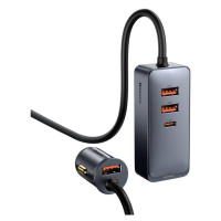 Rychlonabíječka do auta Baseus CCBT-B0G 3xUSB/1xUSB-C120W s prodlužovacím kabelem 1,5m šedá