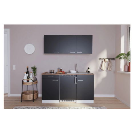 Respekta Kuchyně Luis černá/ořech 150 cm-skloker. varná deska, lednice