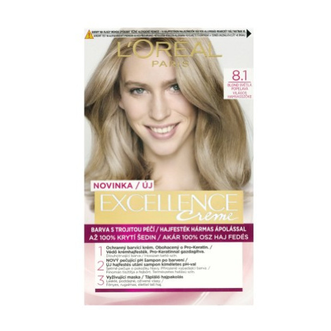 L'Oréal Paris Excellence Créme permanentní barva na vlasy 8.1 blond světlá popelavá, 72+48+12+60