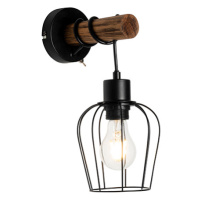 Venkovská nástěnná lampa černá se dřevem - Stronk