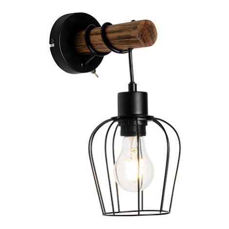 Venkovská nástěnná lampa černá se dřevem - Stronk QAZQA
