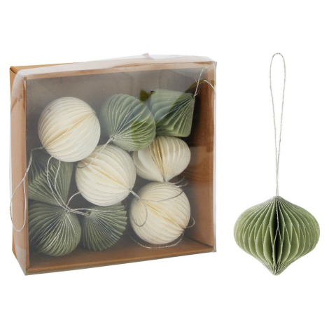 Sada 9 ks vánočních ozdob Ornaments, bílo-zelená, 6 cm, honeycomb