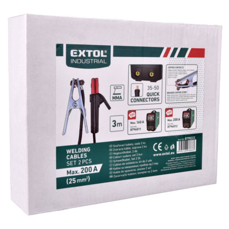 kabely svařovací, sada 2ks, 25mm2, 3m, 35-50, kleště 200A Extol Premium