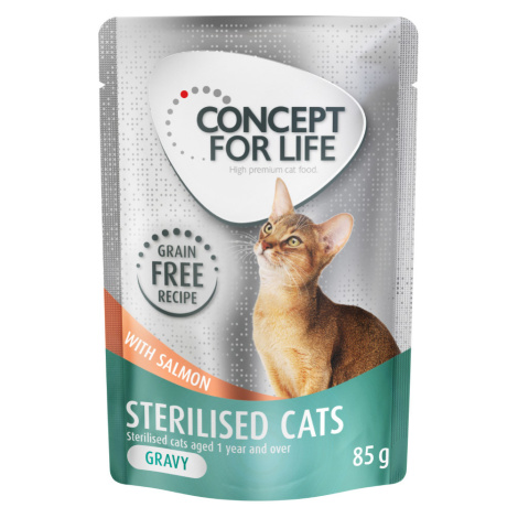 Výhodné balení Concept for Life bez obilovin 48 x 85 g - Sterilised Cats losos - v omáčce