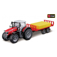 Bburago 10cm Farm tractor Messey Ferguson 8740S s přívěsem na balíky