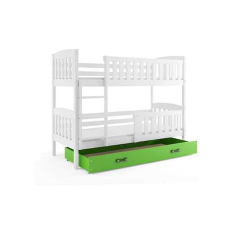 Dětská patrová postel KUBUS s úložným prostorem 90x200 cm - bílá Zelená BMS