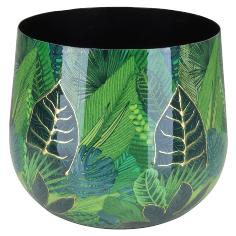 A.H.G Květináč Flora se vzorem listí zelenozlatý pr. 17 x 14 cm