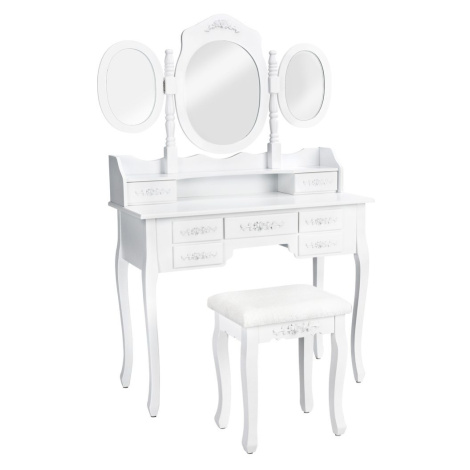 tectake 402074 kosmetický toaletní stolek barok zrcadla a stolička - bílá bílá dřevo