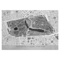 Mapa Gray vintage map of Kensington Garden London, Blursbyai, 40 × 30 cm