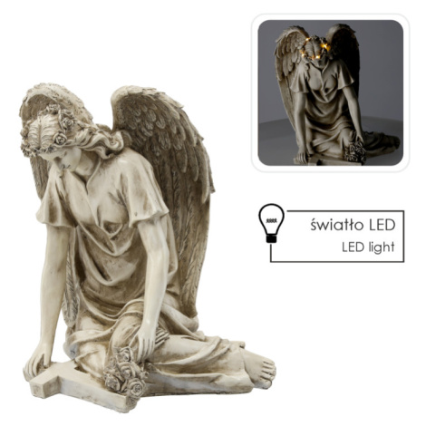 SEDÍCÍ ANDĚL S LED KŘÍŽEM - BÉŽOVÁ 34 X 26,5 X 38 CM *8721