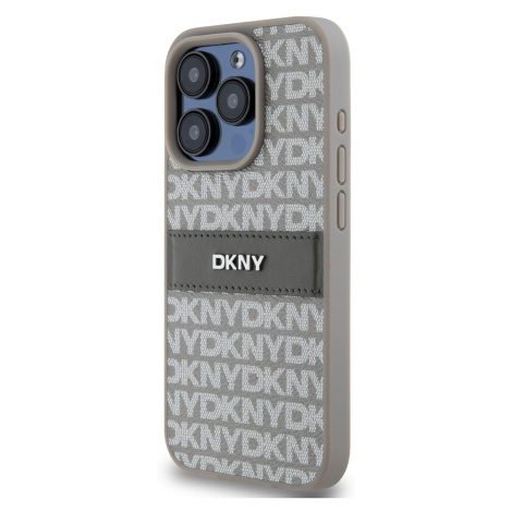 Zadní kryt DKNY PU Leather Repeat Pattern Tonal Stripe pro Apple iPhone 14 Pro, béžová